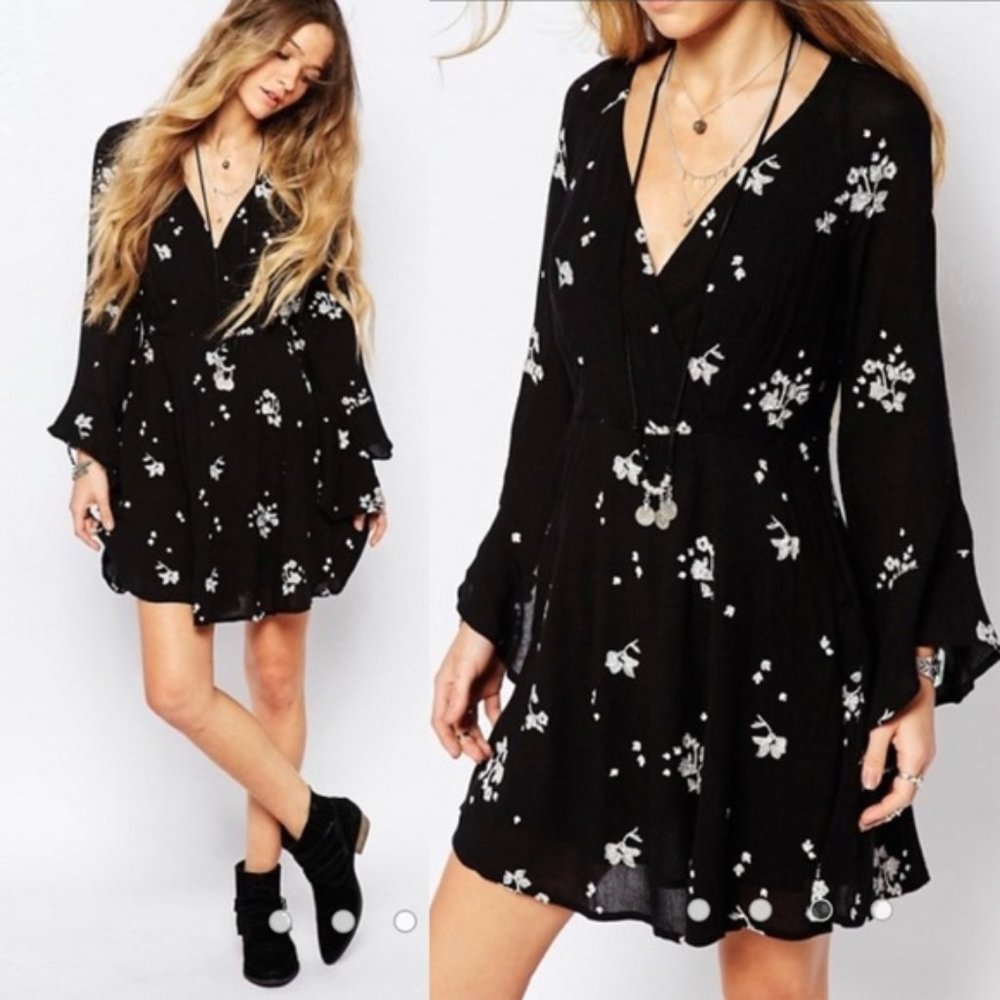 Free People Black Jasmine Embroidered mini dress